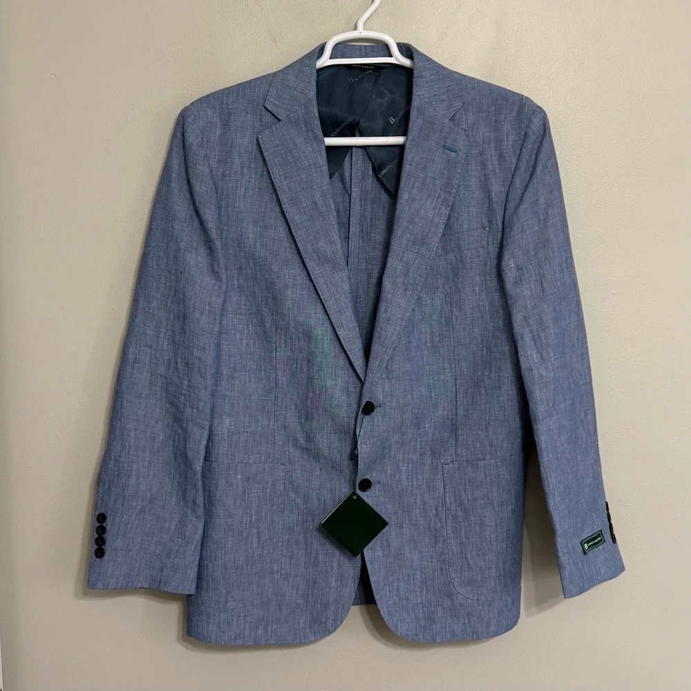 NEW Brooks Brothers Mens 42L Blue 100% Linen Two Button Sport Coat Blazer
